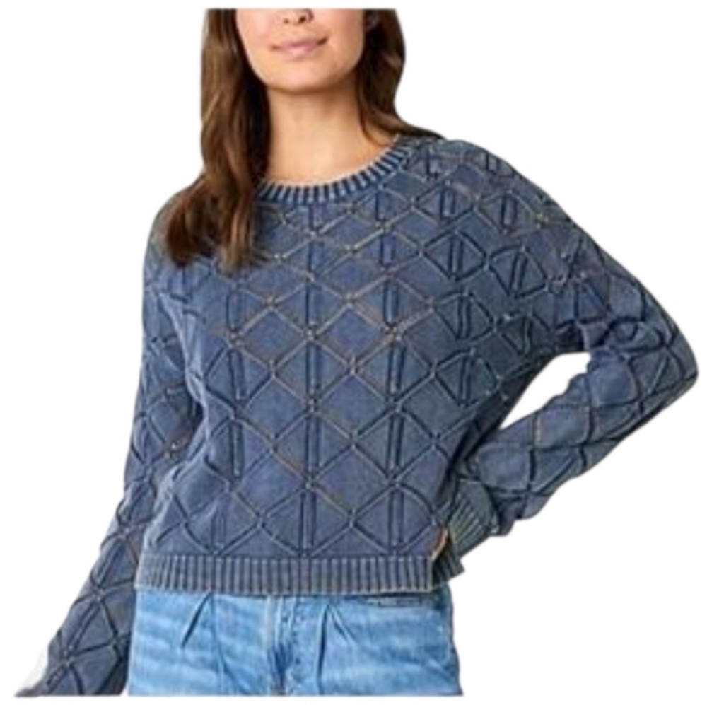 a.n.a Blue Geometric Crew Neck Sweater